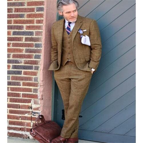 Hot Sale Gentlemen Slim Fit Khaki 3 Piece Wedding Tuexdos Formal Prom Suit Party Blazer (Jacket+Pants+Vest) Custom Made