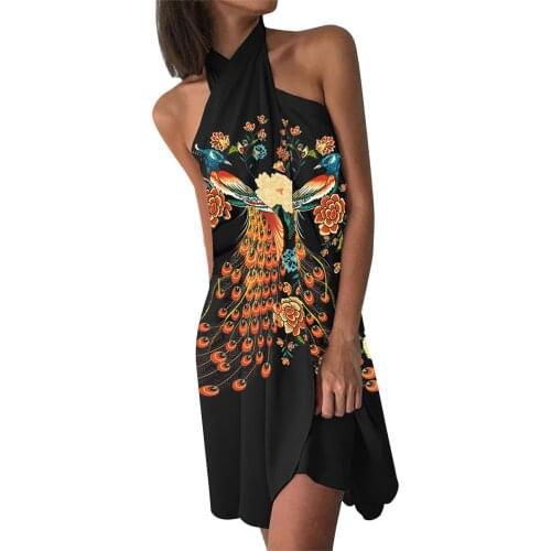 Exy Print Summer Dress 2021 Club Outfits for Women Cut Out Cross Halter Backless Mini Bodycon Dresses