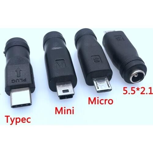 1PCS 5V DC 5.5 * 2.1 mm Power Jack USB 3.1 Type C USB-C Type-c 5.5mm *2.1mm Mini USB & Micro USB DC Power Connector Adapter