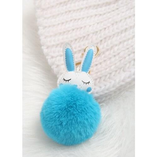 1pcs Rabbit Cute Fluffy Fake Fur Keychain Car Keyring Gold Color Chains Pompons Fake Fox Fur Charms Women Bag Pendant