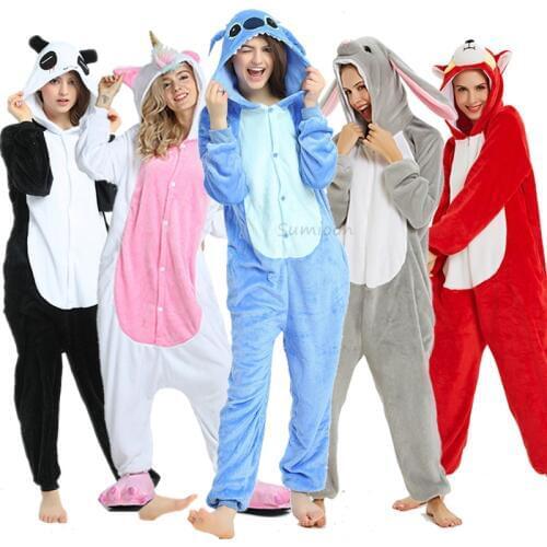 2020 Adults Kigurumi Pajamas Unicorn Women Flannel Sleepwear Homewear Panda Cartoon Animal Pajama Sets Pijamas Pyjamas