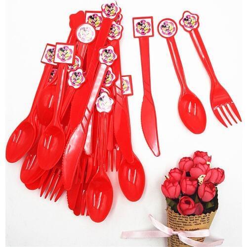 30pcs Minnie Party Supplies Plastic Knives Forks Spoons Birthday Party Decoration For Kids Birthday Party Supplies Minnie Mouse