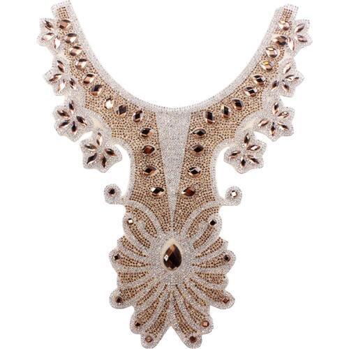 1 piece Crystal Motif Rhinestones Hotfix Neck Collar Applique African Cord Patches Trimming Motif Venise Iron on Stickers T2377