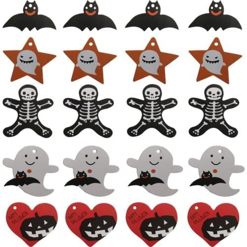 50pcs Halloween Tags Bat Ghost Hollow Pumpkin Paper Tag Gift Bag Candy Box Hang Tags Halloween Party Supplies