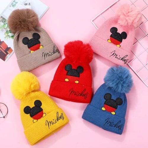 Disney childrens hat Mickey Mouse hat cartoon boy girl baby autumn and winter warm woolen girl thick knitted pullover hat