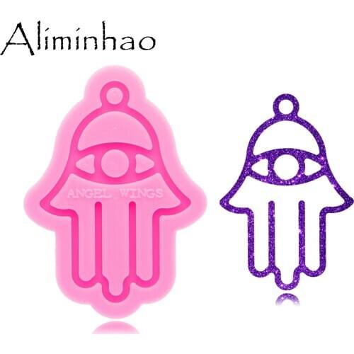 DY0552 Shiny Hamsa hands Necklace Keychain Mould Silicone Epoxy Resin Mold Jewellery Making