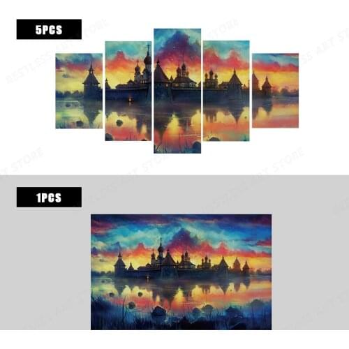 Castle artwork lake clouds colorful city fantasy art living room decoration home art decor Canvas poster