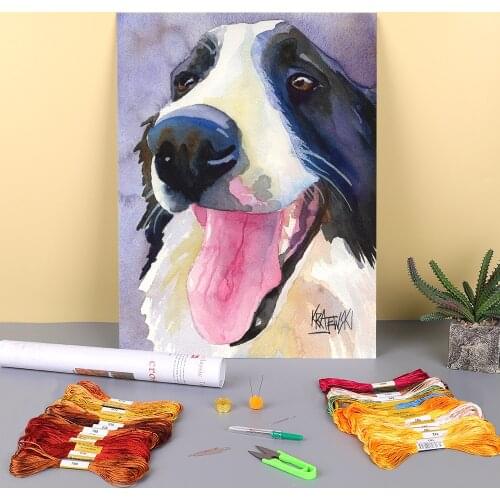 Animal Border Collie Printed Canvas 11CT Cross Stitch Kit Embroidery DMC Threads Handiwork Painting Knitting Adults