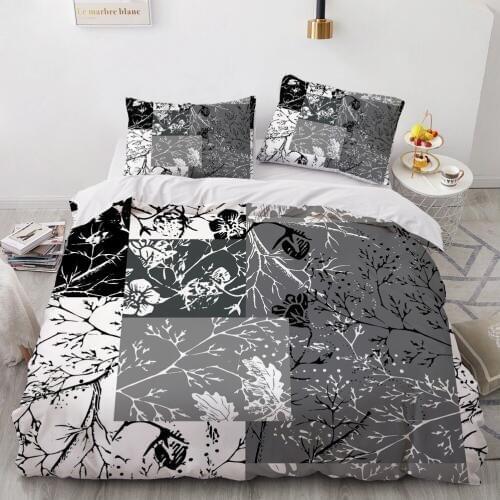 3D Bedding Sets Gray White Quilt Covers Pillow Shams Duvet Cover Sets Bedclothes Bed Linens Queen Full Twin Nordic Flower Design