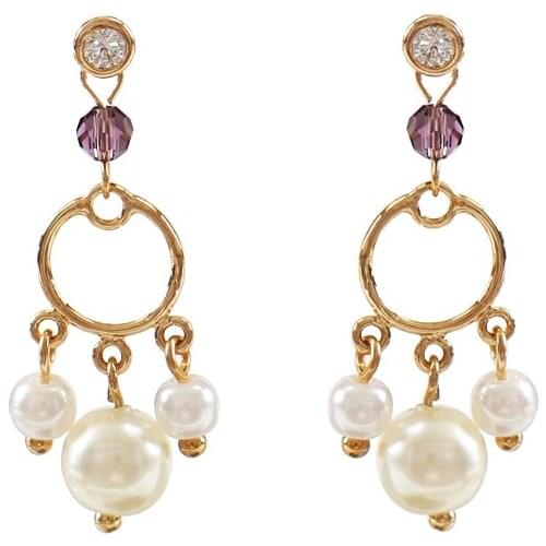 LANFLORA Ethnic Anniversary gift zircon women pearl long earrings copper alloy earrings Classic bulk wholesale earrings