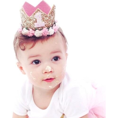 Cute Baby Hat Birthday Party Decorations One 2 3 Year Birthday Gift Newborn Baby Birthday Headband Flower Crown Boy Girl Favors