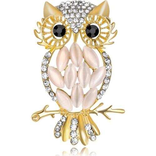 Trendy Owl Brooch Cute Cartoon Rhinestone Zinc Alloy Crystal Animal Brooch Business Suit Accessories Brooches For Women