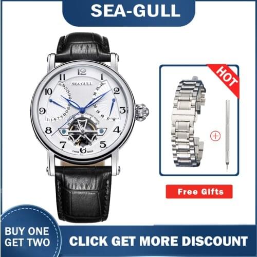 Seagull Business Watches Mens Mechanical wristwatches Calendar 50m Waterproof Leather Male Bracelet Clasp 819.317