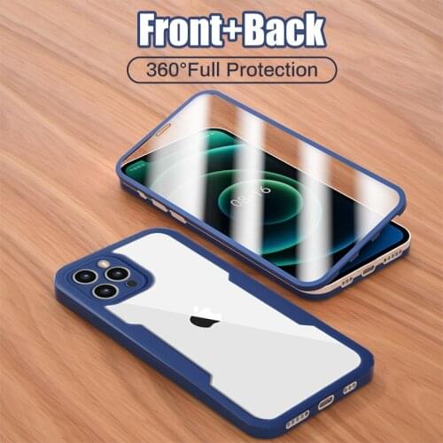 LOVECOM 360 2 in 1 Transparent Phone Case For iPhone 11 12 Pro Max XS Max X XR 7 8 Plus Soft Candy Color Shockproof Cover Bumper