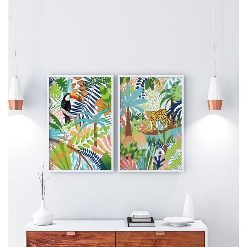 Wall Art Canvas Painting Nordic Print Poster Rainforest Animal Leopard Toucan Nursery Pictures Baby Kids Room Home Decor Modular