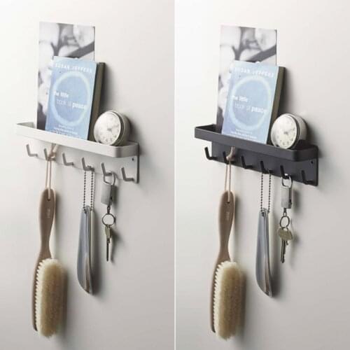 Wall-Mounted Magnetic Key Mail Holder Rack Organizer Shelf with 6 Hooks Tray for Engryway Hallway Closet Kitchen Home Office Dec