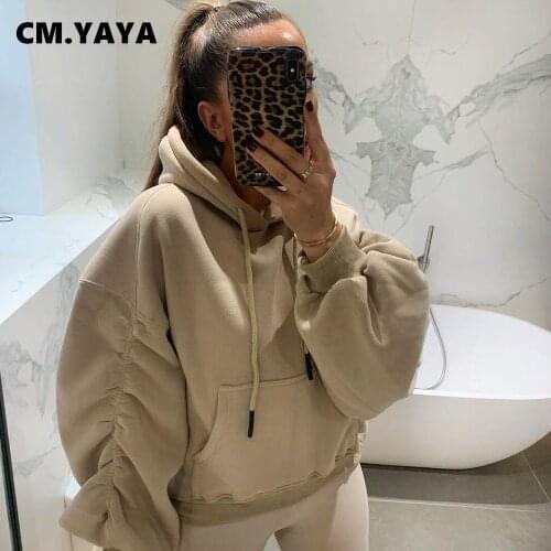 CM.YAYA Autumn winter brushed Women Hoodies solid Casual Full Sleeve pullovers fleece womens Sweatshirts