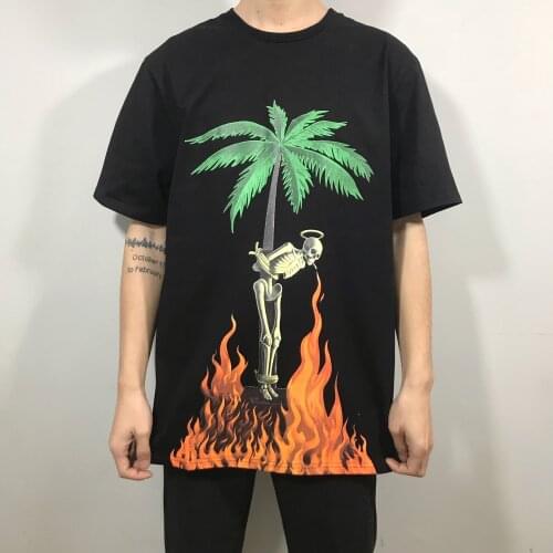Palm Angels coconut flame letter printing short-sleeved men women European American tide brand high street T-shirt