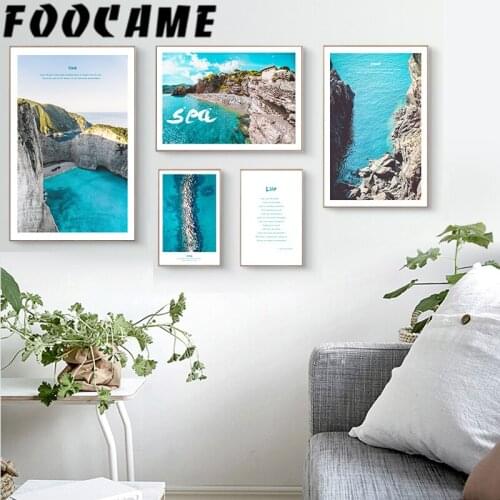 Posters and Prints Canvas Painting Nordic Blue Seascape Landscape Decorative Living Room Wall Art Modern Decoration Pictures