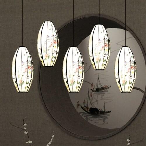 New Chinese fabric lantern pendant lights restaurant living room teahouse home retro dining room hanging pendant lamps lighting