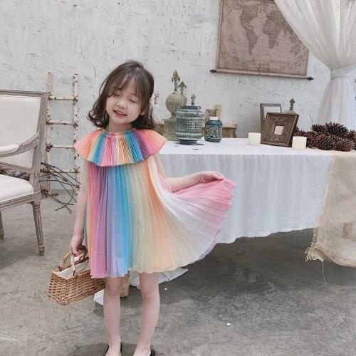 Girl Rainbow Dress Summer Princess Dress Casual Ruffle-Neck Sundress Toddler Baby Dresses for Girls Children Clothes 2 4 5 6 7 8