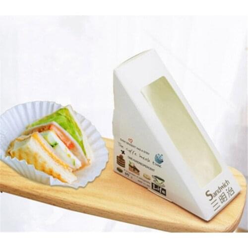 Sandwich Packaging Box Sandwich Paper Box Triangular Transparent Window Lunch Box Packing Box 100 Pieces