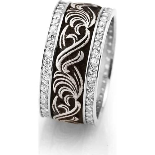 Tesbihane Motif Embroidered Zircon Cubic Zirconia 925 Sterling Silver Women Wedding Rings