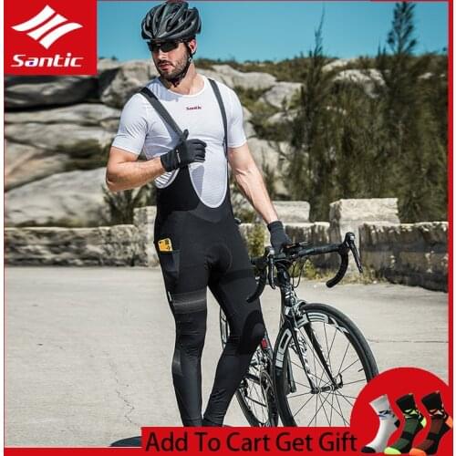 Santic Cycling Pants Men Pro Team Bike Bib Pants Thermal Fleece Windproof Warm Bicycle Long Pants Bermuda Ciclismo M8C04104