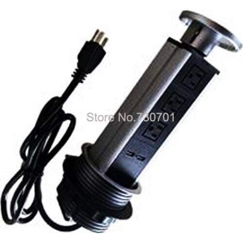 American standard Pulling Up Power Socket,Tabletop Safe Hidden Outlet with 110-220V/50HZ Input 3universal power and charge USB