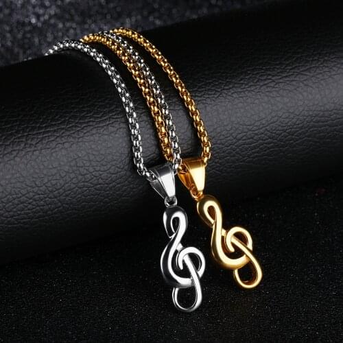 Jewelry 2021 Trend Japanese Korean Pop Creative Music Symbol Mens Necklace For Women Personality Stainless Steel Golden Pendant