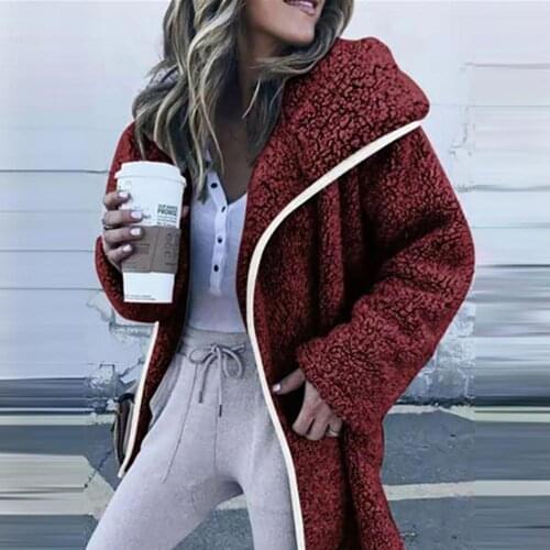 Women Autumn Winter Solid Color Long Sleeve Faux Fleece Loose Warm Jacket Coat Loose Outerwear Female Streetwear M-3XL