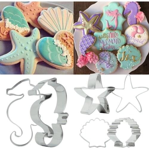 1Pc Under The Sea Mermaid Party Starfish Seashells Seahorse Cookie Cutter Hawaii Flamingo Stainless Steel Cake Mould Baking Mold