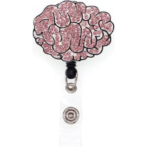 10 pcs/lot Free Shipping Brain Rhinestone Retractable Nurse Id Badge Holder Reel