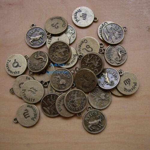 17MM anti-brozen Plated Antique Alloy pendant DIY jewelry Accessory Small constellatory Necklace Charms 12 constellation Metal