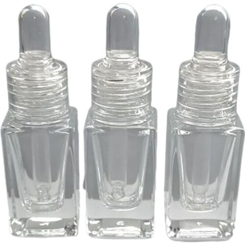 200 X Travel Empty Refillable Square Clear Glass Drop Bottle With Clear Drop 1/3oz Transparent Glass Dropper Container