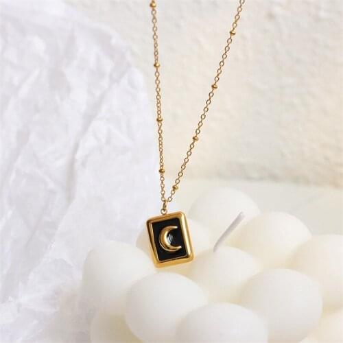 2021 Not Fade Vintage Moon Choker Black Square Necklace for Woman Chic 18k Gold Choker 316 L Stainless Steel Jewelry High Polish