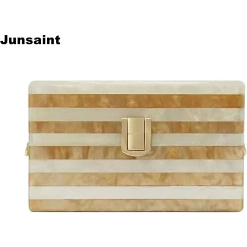 21New Messenger Bag Brand Designer Striped Acrylic Clutch Purse Women Vintage Patchwork Wedding Party Evening Bag Casual Handbag