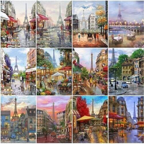 Diamond Painting Scenic Street Full Square/Round Diamond Embroidery Tower Paris Picture Rhinestone Mosaic Home Decor