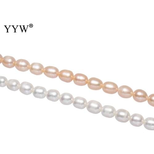 White Pink 7-8mm Natural Pearls Rice Beads Cultured Potato Freshwater Pearl Beads For Jewelry Making Beads 0.8mm 14.5-15 Inch