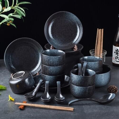 LingAo Household ceramic bowl microwave oven cutlery plate vintage rice bowl plate