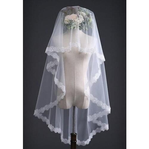 White Ivory One Layer Wedding Veils Appliques Lace Bridal Veil for Bride 2021 Fashion Wedding Accessory 1.5m No Comb