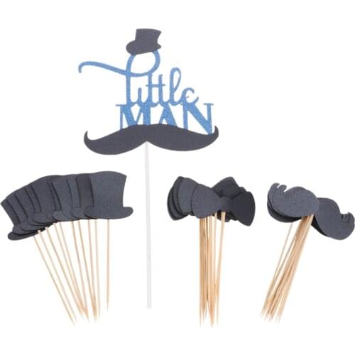 Little Man Cake Toppers 31 Pcs Cake Toppers Little Man Hat Bow-Knot Moustache Fruit Picks For Wedding Birthday Party Cake Decor
