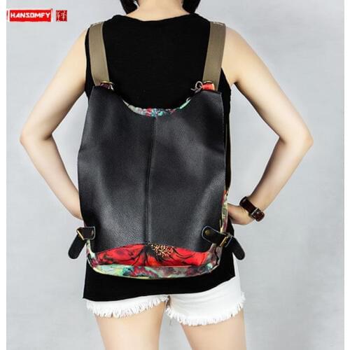Canvas Leather Women Backpack Travel Bag Female Big Shoulder Bags Ladies Large Capacity School Laptop Backpacks Print New 2020