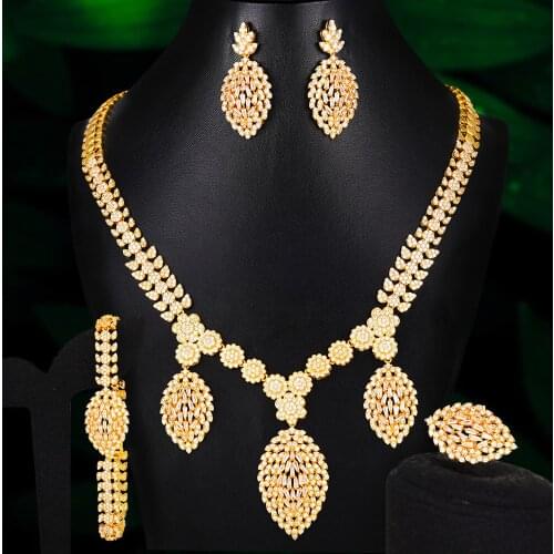 KellyBola Nigerian African Zircon Wedding Jewelry Sets Elegant Necklace Bracelet Earrings Ring 4PCS High Quality New Fashion