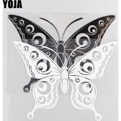 YOJA 21.2×15.8CM Beautiful Car Stickers Butterfly Cartoon Decal Vinyl Pattern Black/Silver 19C-0067