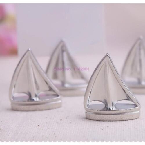 200pcs/lot Creative Gifts Sail Boat Silver Place Card Holder Beach Theme Wedding Picture Name Frame Table Number Cards Clips