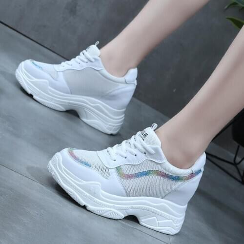 Women Platform Sneakers New Female Summer Inner Increase Breathable Mesh Ins Tide White Shoes Casual Fashion Shoes Ladies