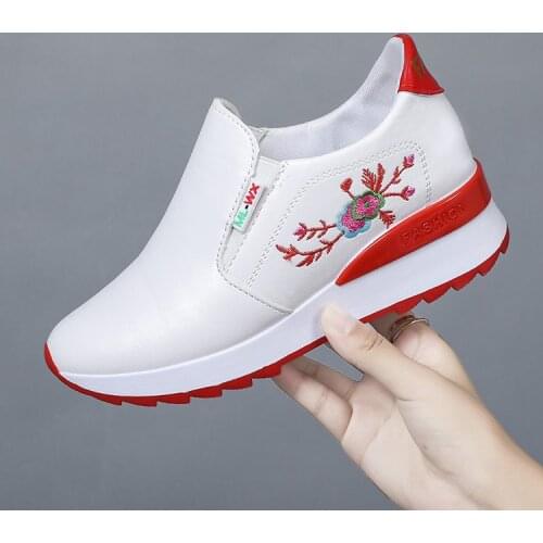 Embroidered Height Increasing Insole Womens Shoes 2021spring and Autumn New Fashion Casual All-Matching Sneakers Women