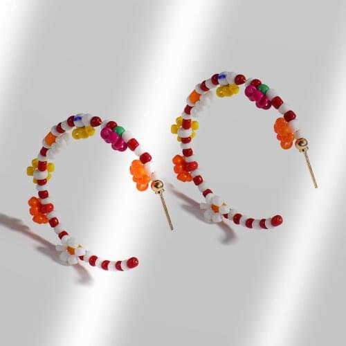 Lifefontier Bohemia Colorful Flower Beads Hoop Earrings for Women Handmade Jewelry Gold Color Metal Cricle Big Earrings Gift