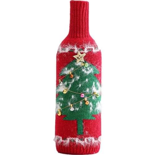 Lovely Cute Christmas Party Decorations Wine Bottle Sweater Knitted Fabric Sweater Wine Bottle Cover Festive for Xmas